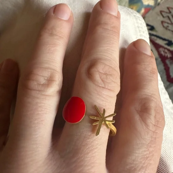 Joan Miró Gold-Plated Dot & Star Cuff Ring 24k Gold Fill New in Box - Picture 9 of 10